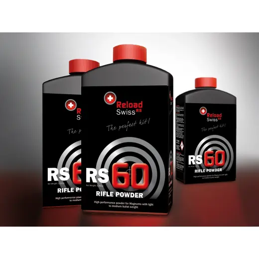 Střelný prach pro přebíjení střeliva ReloadSwiss RS 60, 1 kg balení. Pouze osobní odběr po splnění zákonných podmínek ČR!