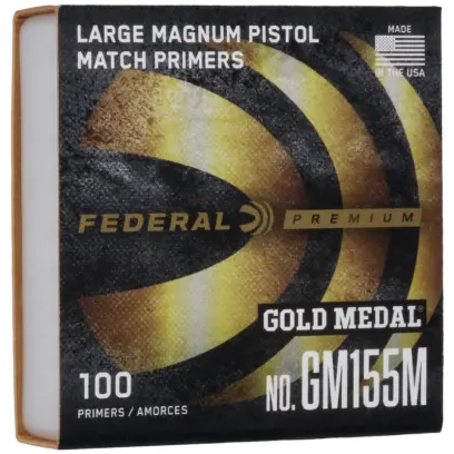Velké pistolové zápalky Magnum Match Federal Gold Medal (5,3 LPM). Použití pro pistolové náboje .44, .45 Auto, .45 GAP a další.