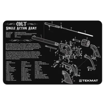 TekMat podložka pro čištění a údržbu zbraní s potiskem modelu Colt Single Action Army. Tyto 17" (43cm) podložky TekMat jsou dostatečně velké, aby se na ně vešla plně rozebraná pistole a zbylo místo na nářadí a příslušenství.&nbsp;