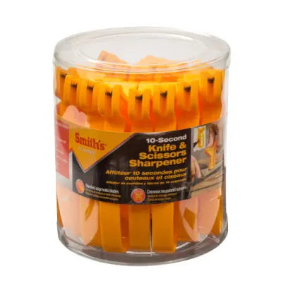 Smith's 10-Second Knife &amp; Scissors Sharpener má drážku na broušení nožů se dvěma zkříženými karbidovými břity do tvaru písmene "V". Karbidové čepele umožňují rychlé ostření nože za 10 sekund!