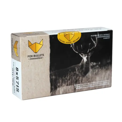 Lovecké náboje bez olova 8mm Mauser 10,4 g / 160 gr s monolitickou střelou FOX Classic Hunter. Pouze osobní odběr po splnění zákonných podmínek ČR!