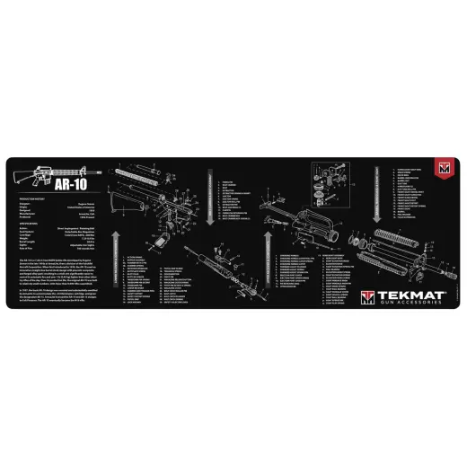 TekMat podložka pro čištění a údržbu zbraní s potiskem modelu ArmaLite AR-10. Tyto 36" (91cm) podložky TekMat jsou dostatečně velké, aby se na ně vešla plně rozebraná puška a zbylo místo na nářadí a příslušenství.&nbsp;