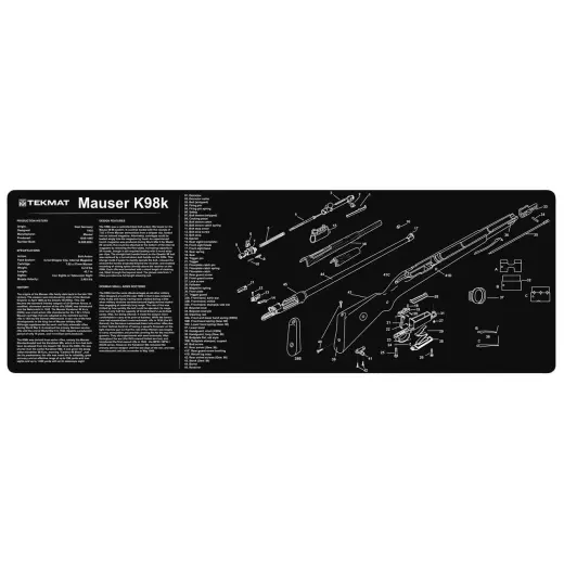 TekMat podložka pro čištění a údržbu zbraní s potiskem modelu Mauser K98.Tyto 36" (91cm) podložky TekMat jsou dostatečně velké, aby se na ně vešla plně rozebraná puška a zbylo místo na nářadí a příslušenství.&nbsp;