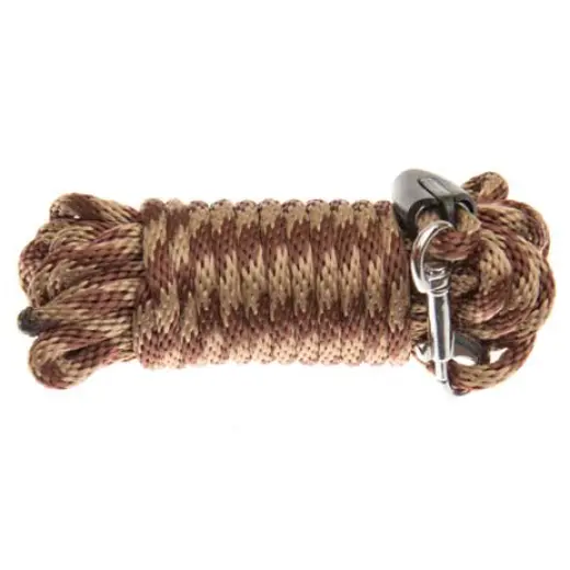 Barvářská šňůra z kulatého popruhu ukončená pevnou karabinou.