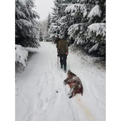 Kvalitní parohová rukojeť s pevnou šňůrou. Užitečný pomocník při tahání ulovené zvěře z nepřístupného terénu.