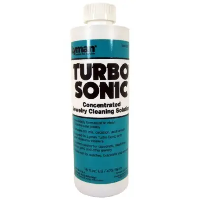 Čistící roztok Turbo Sonic Cleaning Solution na šperky pro použití v ultrazvukových pračkách.