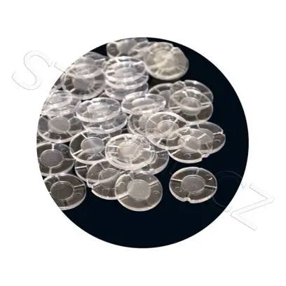 Průhledný plastový kotouček (uzavírka) pro zakroužení hromadných střel. Ráže 12.