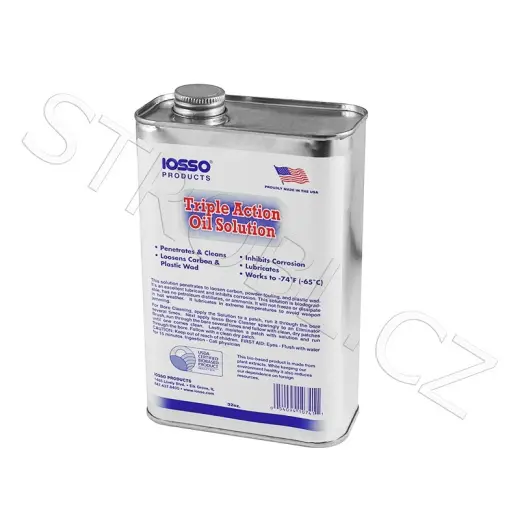 Penetrační olej IOSSO uvolňuje střelný prach, karbon a plasty. Zároveň je excelentní lubrikant a zabraňuje korozi. Balení 946ml (32 oz).