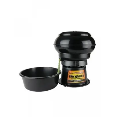 Velkoobjemová vibrační pračka Lyman pro suché praní nábojnic. Model "Auto Flo" pro vypuštění čistícího média.