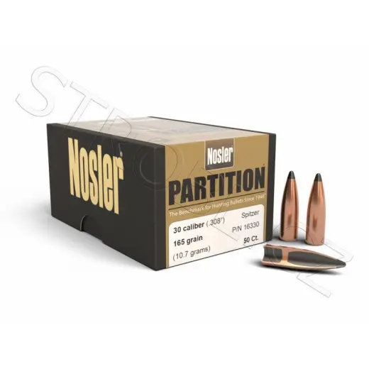 Střela Nosler Partition .30 cal, dia .308, 165grs (10,7g). SKU: 16330