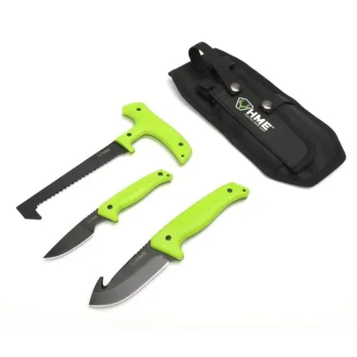 Sada obsahuje set dvou kvalitních nožů a pilku na kosti. Plná střenka (full tang), kvalitní ocel 440HC. Součástí balení je také praktické pouzdro.