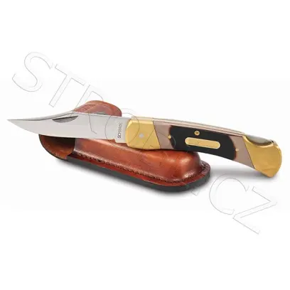 Zavírací nůž s koženým pouzdrem na opasek. Old Timer.