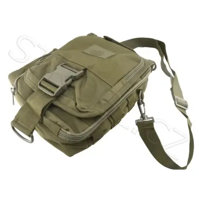 Voděodolná taška přes rameno z pevné, odolné tkaniny. Odnímatelná vrchní chlopeň slouží také jako podsedák. Zelená barva.