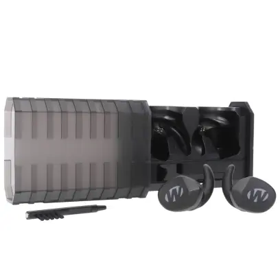 Elektronické špunty do uší Walker's R600 Silencer 2.0 Electronic Earbuds. Včetně krabičky s integrovanou lithiovou baterií pro snadné nabíjení na cestách nebo v terénu.