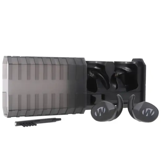 Elektronické špunty do uší Walker's R600 Silencer 2.0 Electronic Earbuds. Včetně krabičky s integrovanou lithiovou baterií pro snadné nabíjení na cestách nebo v terénu.