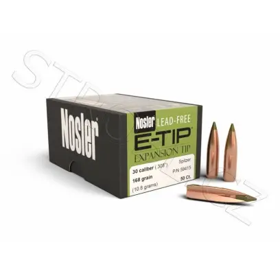 Bezolovnatá monolitická střela Nosler Expansion Tip (E-Tip) .30 cal, dia .308, 168grs (10,8g). SKU: 59415