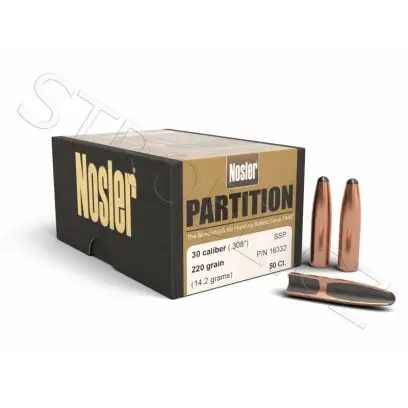 Střela Nosler Partition .30 cal, dia .308, 220grs (14,2g). SKU: 16332
