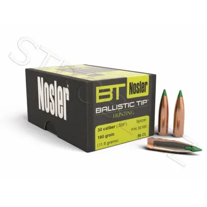 Střela Nosler Ballistic Tip Hunting .30 cal, dia .308, 180grs (11,7g). SKU: 30180