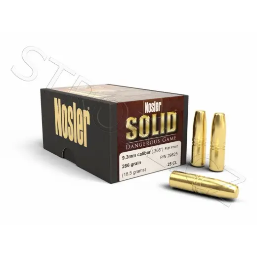 Střela Nosler FP Solid Dangerous Game 9,3mm, dia .366, 286grs (18,5g). SKU: 29825