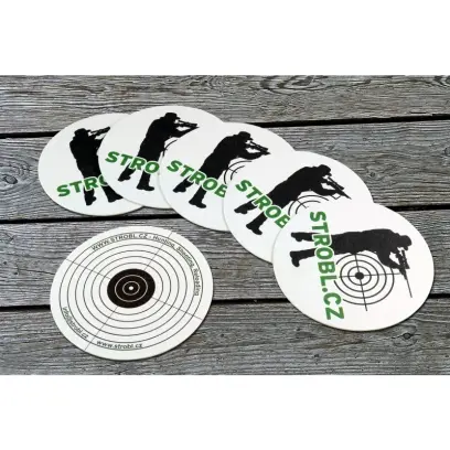 Klasické kulaté podtácky z kvalitního savého kartonu s motivem STROBL.CZ. Průměr 103 mm, síla 1,4 mm. Oboustranný potisk (logo a terč).