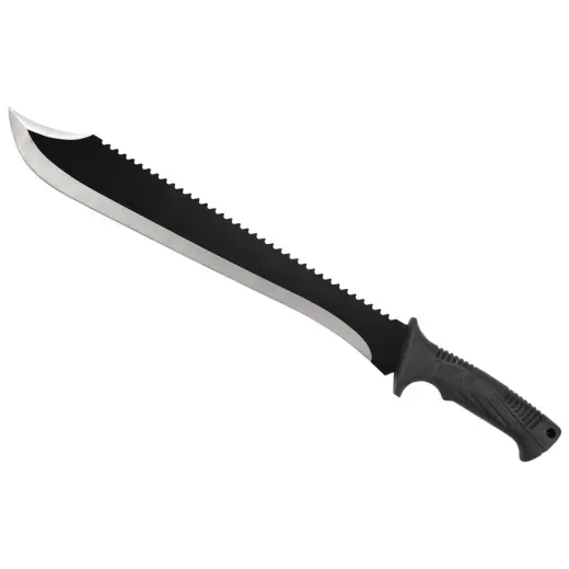 Mačeta Schrade SCMACH2 s polyesterovým pouzdrem na opasek. Čepel z nerezové oceli, texturovaná TPR střenka, full tang.