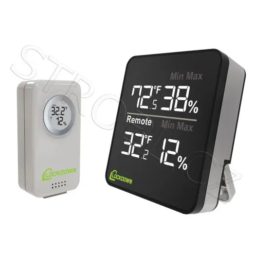 Bezdrátový vlhkoměr zobrazuje aktuální podmínky uvnitř trezoru či trezorové místnosti. Golden Rod Digital Wireless Hygrometer