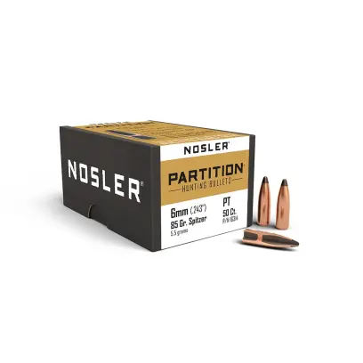 Střela Nosler Partition 6mm, dia .243, 85grs (5,5g). SKU: 16314
