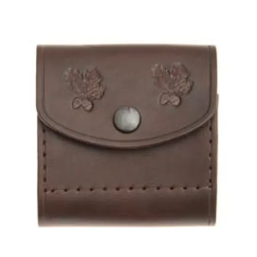 Uzavřené pouzdro z hověziny na 11 kulových nábojů. Ze zadní strany úchyt na opasek.