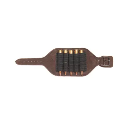 Kožený návlek na ruku na 5 kulových nábojů. Pro rychlejší přebití na naháňce.