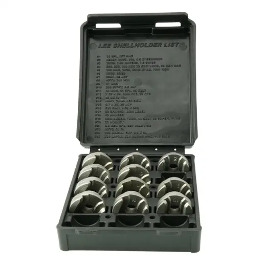 Sada držáků nábojnic pro Lee APP Sada průběžných držáků nábojnic X-Press Pass Through pro lisy Lee APP. Obsahuje shell holder č.: 1, 2, 3, 4, 5, 7, 8, 9, 10, 11, 19