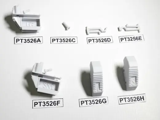 Sada lisovaných náhradních dílů PT3526 pro zápalkovače Lee Safety Prime Feed – Large Housing, Pin, Large Slider, Small Slider, Small Housing, Large Tigger, Small Tiger.