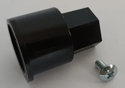 Otočný uzávěr a šroub adaptéru na nádobku pro prachovač LEE Perfect Powder Measure.