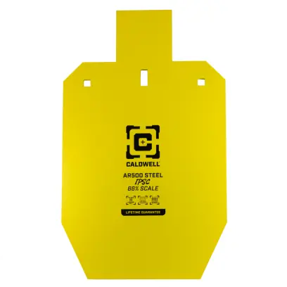 Ocelový terč na zavěšení – Caldwell AR500 66% IPSC Steel Target. Rozměry: 51 x 30,5 cm. Hmotnost: 9,5 kg.