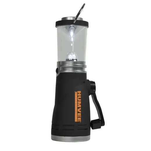 Kempingová dynamo svítilna HUMVEE Dynamo LED lucerna HUMVEE je vybavena kličkou pro ruční dobíjení. 1 minuta točení klikou poskytne 20 minut světla. Na plné nabití svítí 90 minut. Úsporné a šetrné světlo k životnímu prostředí.