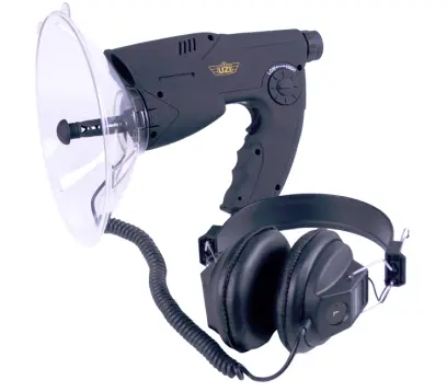 Přístroj UZI Observation Device umožňuje poslouchat zvuky vzdálené 90 m a je vybaven monokulárem (8x). Redukce šumu, digitální nahrávání a přehrávání zvuku, možnost nahrávání videa (12 s).
