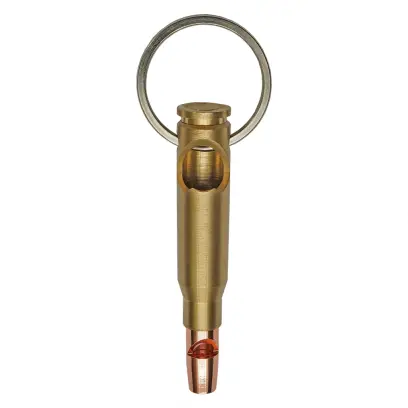 Stylový přívěšek na klíče značky Caliber Gourmet ve tvaru patrony poslouží jako otvírák na lahve i píšťalka.