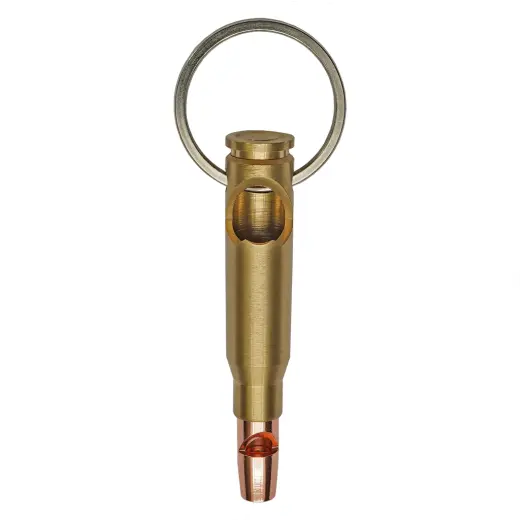 Přívěšek na klíče otvírák + píšťalka Stylový přívěšek na klíče značky Caliber Gourmet ve tvaru patrony poslouží jako otvírák na lahve i píšťalka.