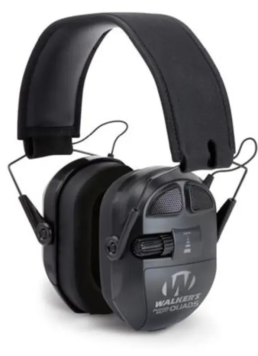 Elektronická sluchátka Walkers Ultimate Power Muff Quads - černá Ochranná elektronická sluchátka, čtyři všesměrové mikrofony Hi Gain, 9násobné zlepšení sluchu, NRR 26 dB, nezávislé ovládání AFT.