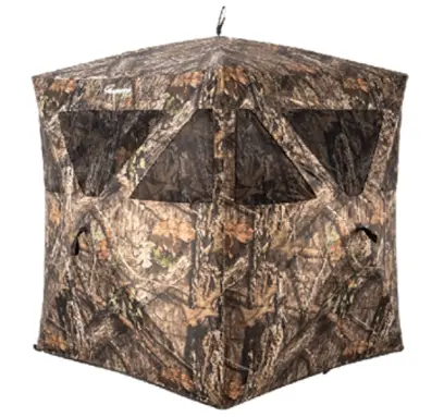 Maskovací stan pro až 3 osoby Ameristep CARE TAKER Mossy Oak Break-Up Country. Robustní, lehká konstrukce, nepromokavý materiál. Kamuflážní průstřelná okénka. Transportní taška součástí.