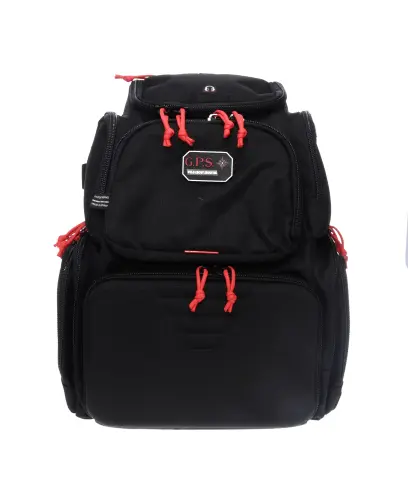 Batoh na střelnici s vyjímatelným pěnovým stojanem na 5 krátkých zbraní. Kapsa na notebook, boční kapsy na zásobníky, uzamykatelné zipy, vizuální identifikační úložný systém pro příslušenství.