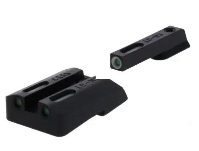 Tritiová mířidla Truglo TFX pro pistole řady P10 (kromě modelů s optikou) dokáží zacílit i v naprosté tmě bez baterií i nasvícení. Technologie TFO v nezničitelné uzavřené kapsli. Bílý kroužek na předním mířidle.