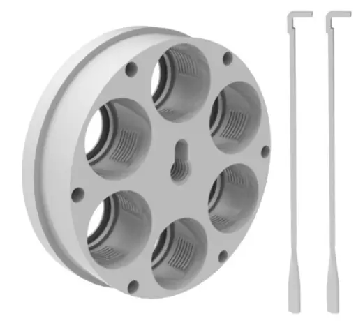 Nástrojová hlava se třemi a šesti pozicemi pro matrice LEE 3/6 HOLE ULTIMATE TOOL CARRIER a indexovací tyčí 3/6 HOLE INDEX ROD. Náhradní díl pro přebíjecí lis Lee Ultimate Turret Press (#91910).