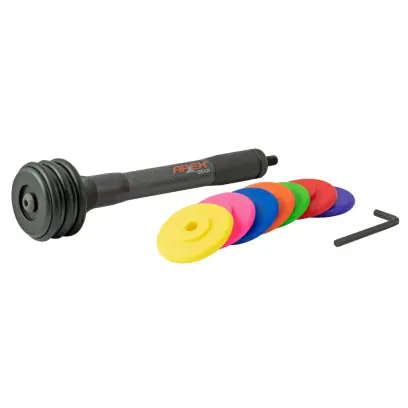 Karbonový stabilizátor luku s nastavitelnou hmotností 170–227 g. Posouvá těžiště dopředu pro lepší vyvážení a přesnost. Tlumené kroužky snižují hluk a vibrace, vhodné pro všechny luky.