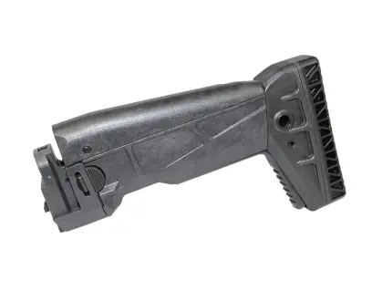 Sklopná teleskopická ramenní opěrka pro CZ BREN 2 nabízí 4 fixace délky (23-30 cm), úchyt pro QD poutko popruhu a protiskluzovou pryžovou botku tlumící zpětný ráz zbraně.