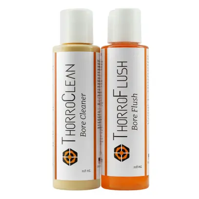 ThorroClean Bore Cleaning System jsou špičkové čisticí prostředky navržené tak, aby střelcům poskytly rychlé a důkladné čištění vývrtu hlavně pušek i pistolí. Objem: 2x 118 ml.