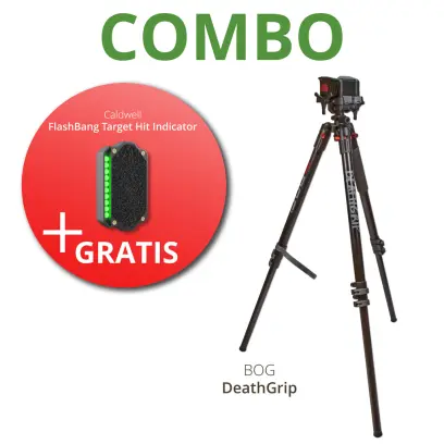 Akční COMBO-balíček obsahuje oblíbenou střeleckou trojnožku BOG Deathgrip Clamping Tripod + ZDARMA elektronický indikátor zásahu Caldwell Flash Bang AR500.