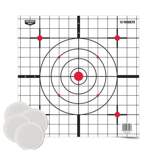 Tepelný terč EZE-SCORER Tepelný nastřelovací terč EZE-SCOPER pro nastřelování termovizí. Balení obsahuje 4 nalepovací tepelné terče (ø 7,6 cm) a 4 nastřelovací terče (30 x 30 cm).