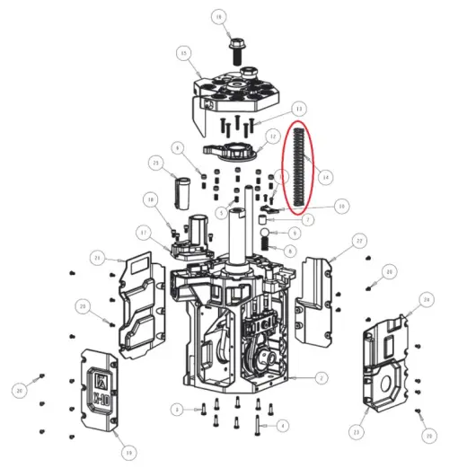 Return Spring (#1147713). Vratná pružina. Originální náhradní díl č. 14 pro progresivní přebíjecí lis Frankford Arsenal X-10.