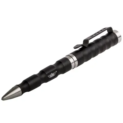 Taktické obranné pero UZI Defender Tactical Pen #7 s karbidovým hrotem pro rozbíjení skla a úderným hrotem pro sebeobranu. Lehká a odolná konstrukce z leteckého hliníku s klipem na kapsu.