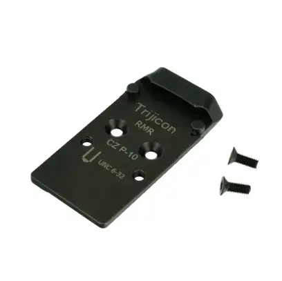Ocelová destička pro montáž kolimátoru na pistole CZ P-10 v provedení Optics Ready. Určená pro kolimátory Trijicon RMR, Trijicon SRO, Holosun HS407C, Holosun HS507C, Holosun HS508T.